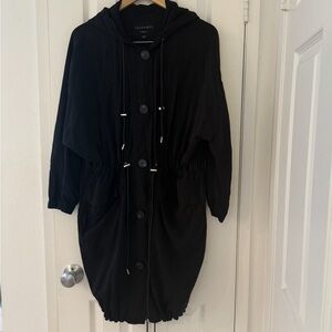 AllSaints Bay Parka Black XS Lightweight Hooded Utility Jacket Oversized